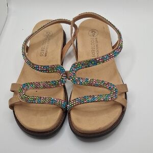 White Mountain Tan Sandals with Multicolor Crystal Straps